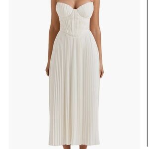 House of CB Cream Strapless Pleated Midi Dress